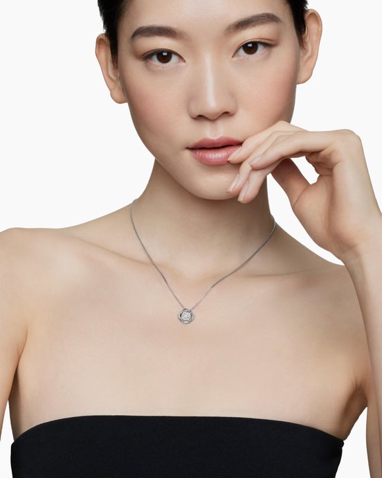 Infinity Pendant Necklace in Sterling Silver with Diamonds, 13mm