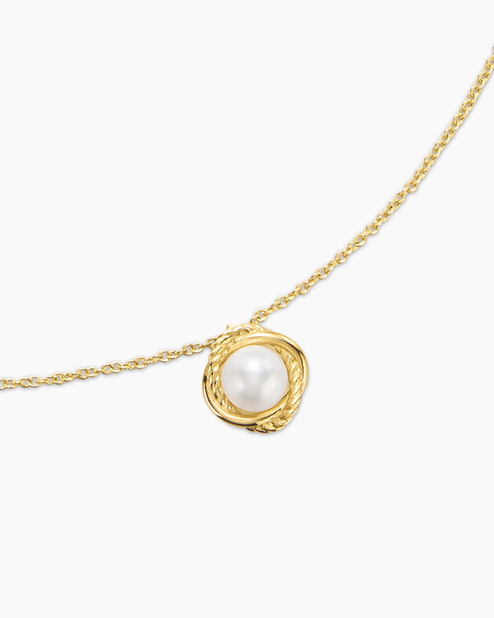 Womens Infinity Pendant Necklace in 18ct Yellow Gold with Pearl, 10mm