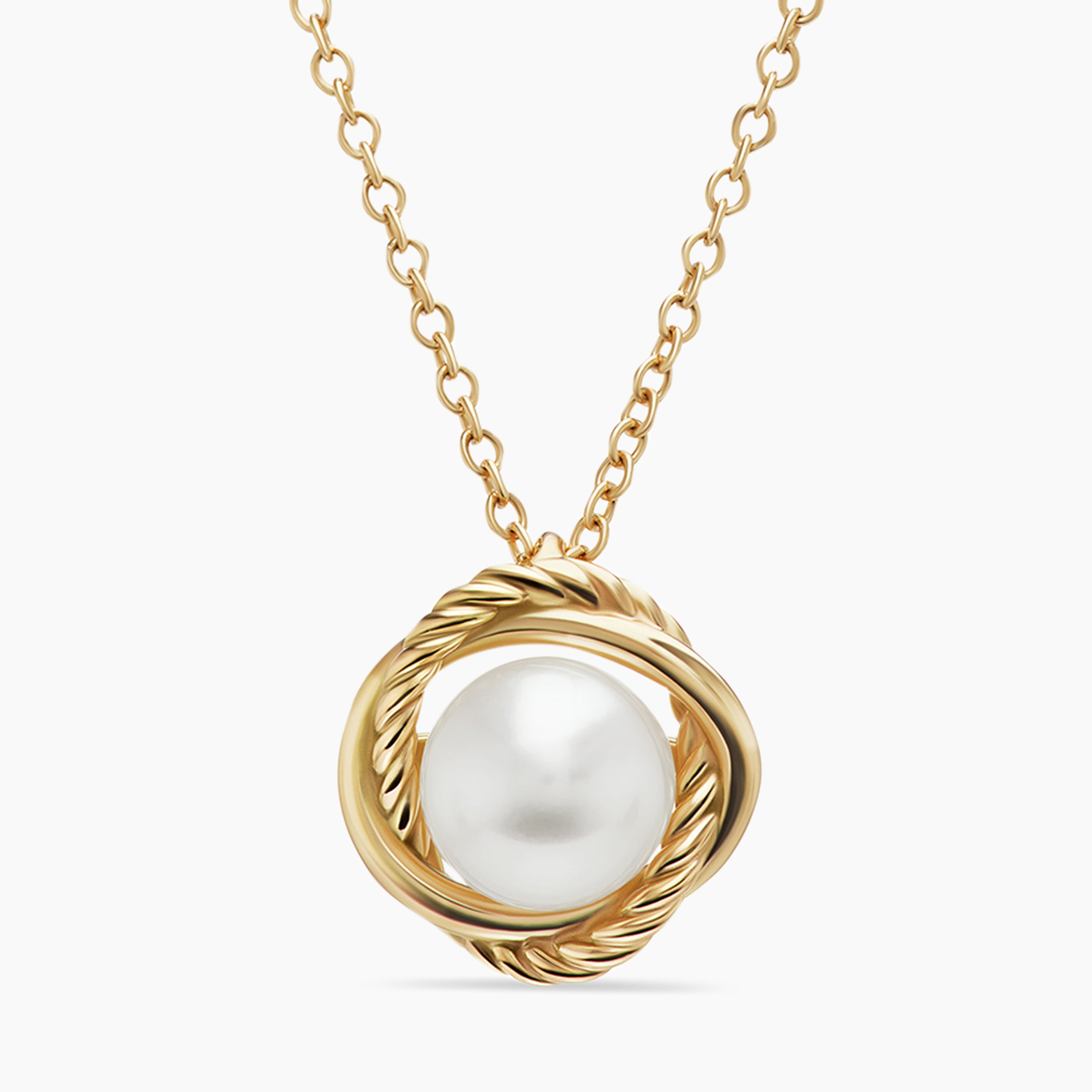Infinity Pendant Necklace in 18K Yellow Gold with Pearl, 10mm 