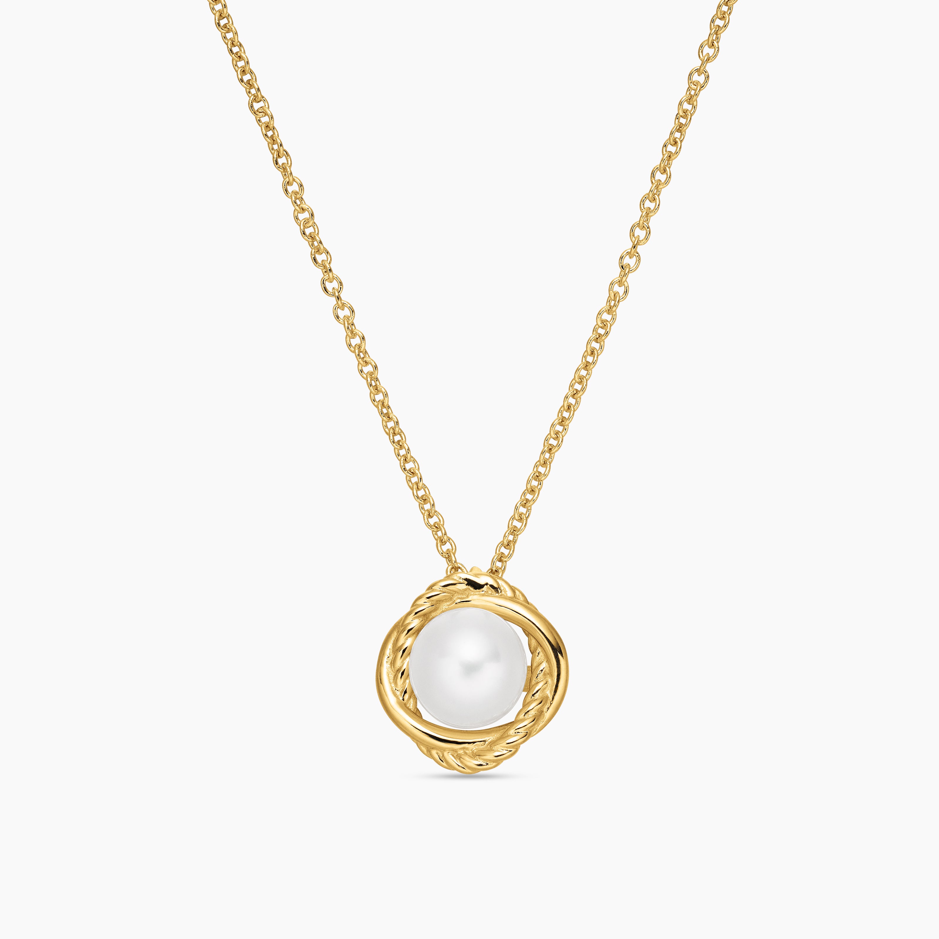 Womens Infinity Pendant Necklace in 18K Yellow Gold with Pearl, 10mm