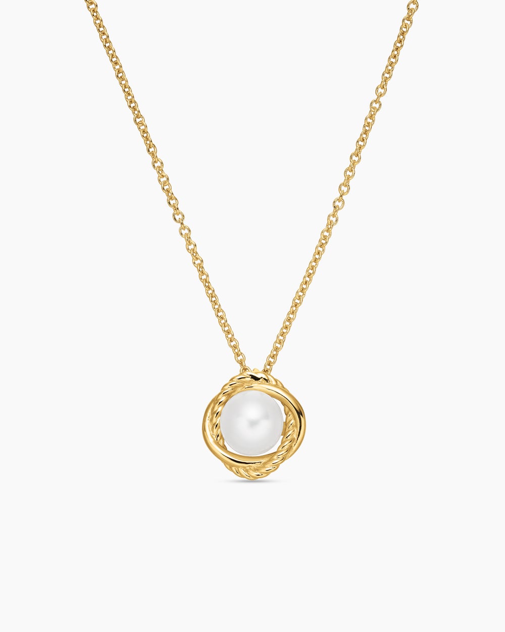 Womens Infinity Pendant Necklace in 18ct Yellow Gold with Pearl, 10mm