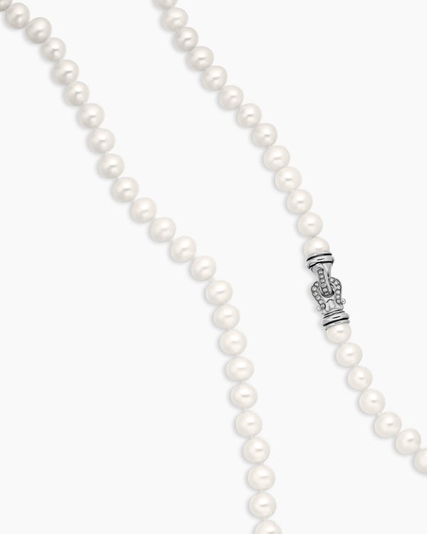 Pearl Strand Necklace in Sterling Silver with Diamonds, 8mm