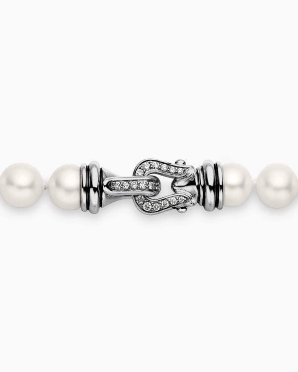 Pearl Strand Necklace in Sterling Silver with Diamonds, 8mm
