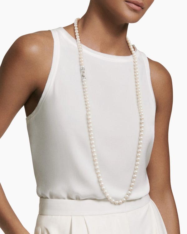 Pearl Strand Necklace in Sterling Silver with Pearls and Diamonds