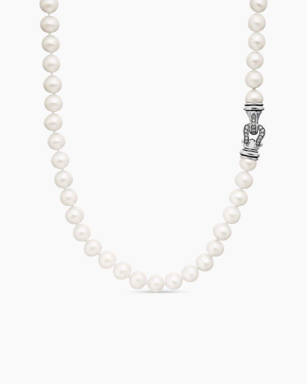 Womens Pearl Strand Necklace in Sterling Silver with Diamonds, 8mm