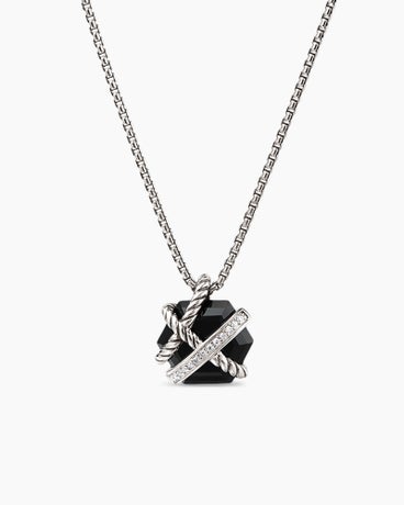 Cable Wrap Necklace in Sterling Silver with Black Onyx and Diamonds, 12.5mm