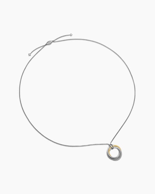 Womens Crossover Pendant Necklace in Sterling Silver with 14K Yellow Gold, 37mm