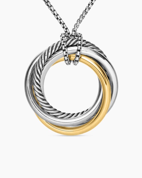 Womens Crossover Pendant Necklace in Sterling Silver with 14K Yellow Gold, 37mm