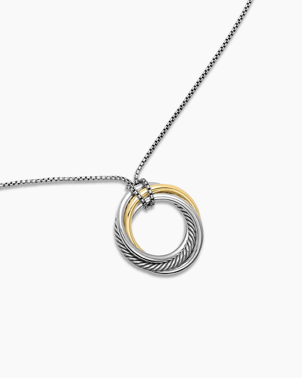 Womens Crossover Pendant Necklace in Sterling Silver with 14K Yellow Gold, 37mm