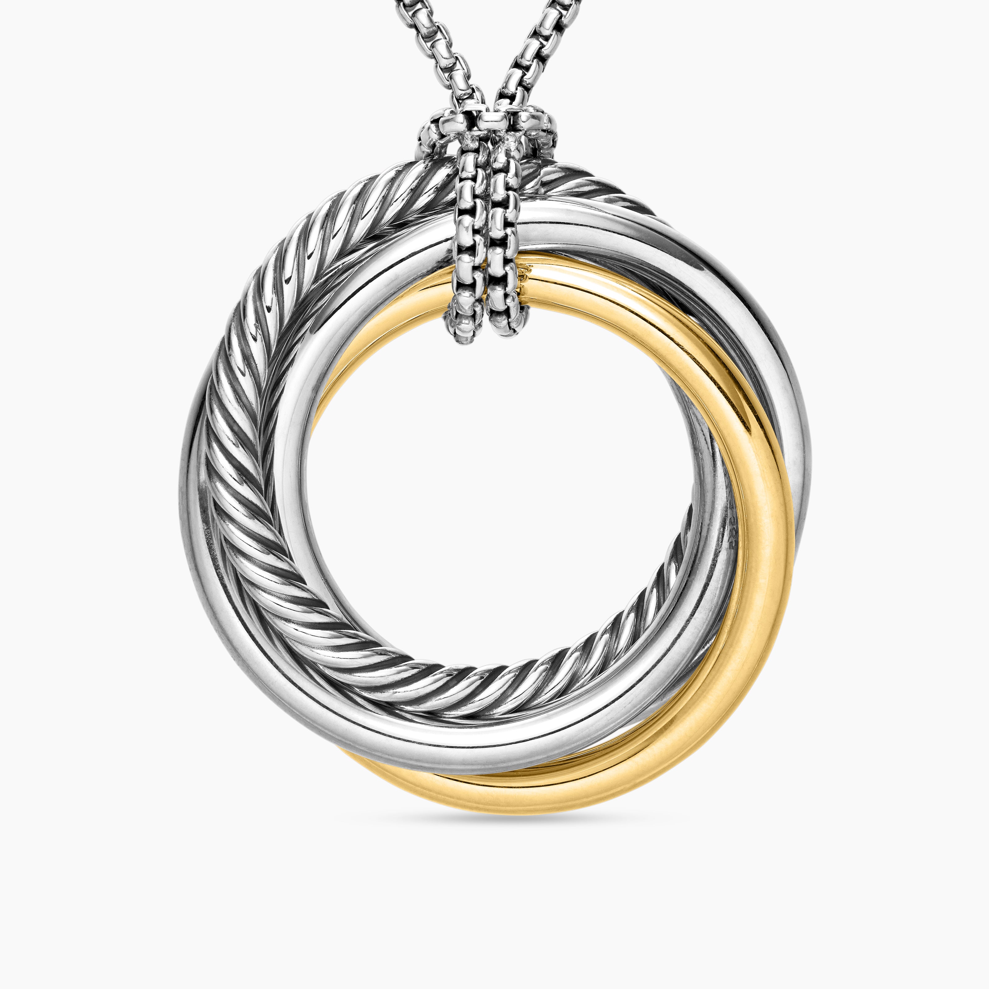 Womens Crossover Pendant Necklace in Sterling Silver with 14K Yellow Gold, 37mm