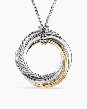 Crossover Pendant Necklace in Sterling Silver with 14K Yellow Gold, 37mm