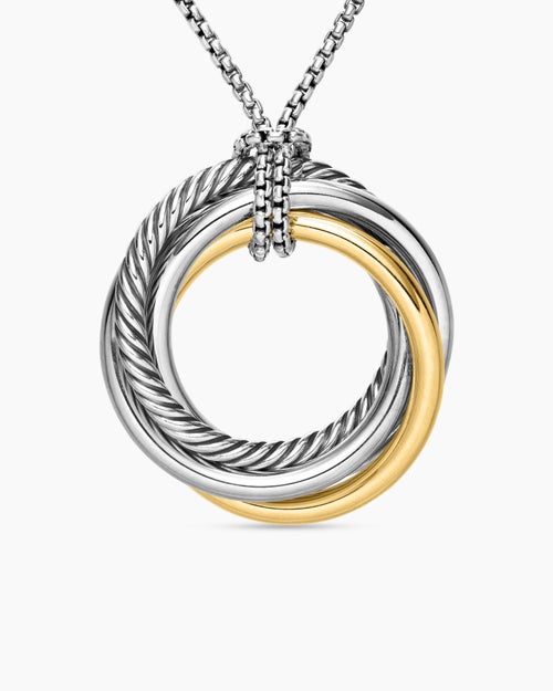 Womens Crossover Pendant Necklace in Sterling Silver with 14K Yellow Gold, 37mm