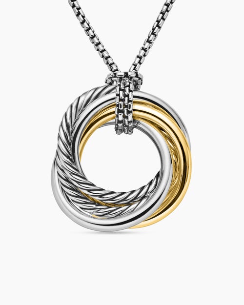 Womens Crossover Pendant Necklace in Sterling Silver with 14K Yellow Gold, 28mm