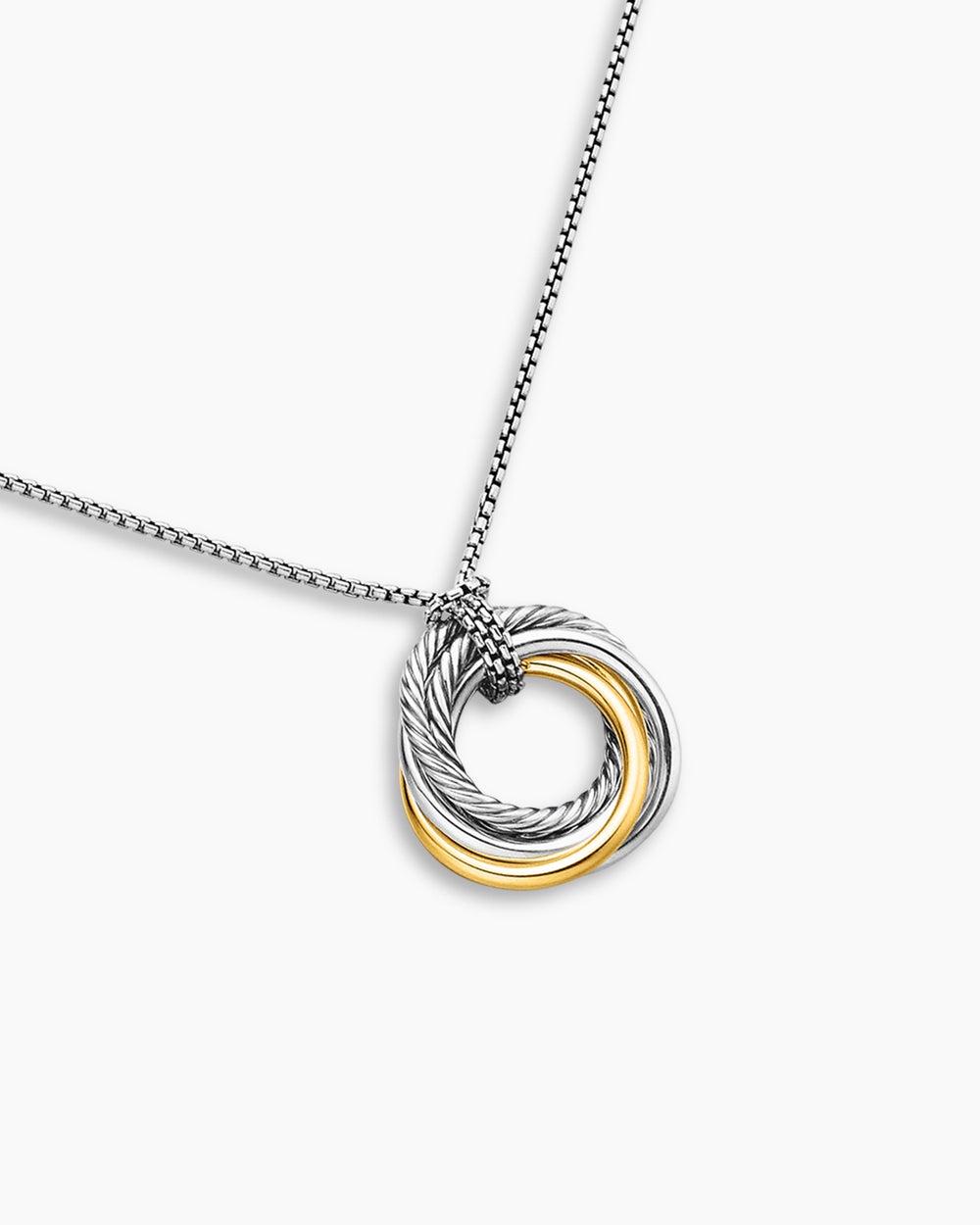 Womens Crossover Pendant Necklace in Sterling Silver with 14K Yellow Gold, 28mm
