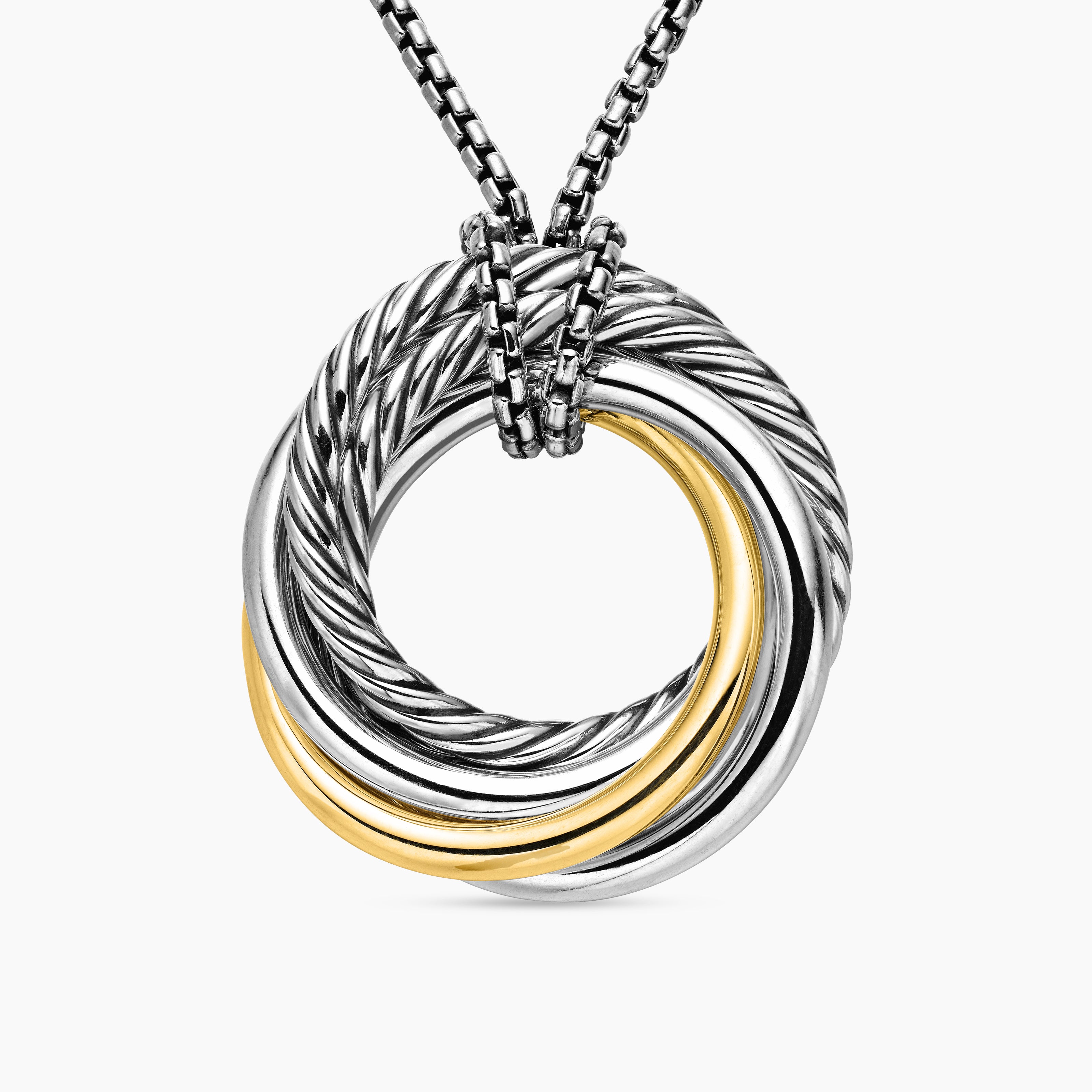 Womens Crossover Pendant Necklace in Sterling Silver with 14K Yellow Gold, 28mm