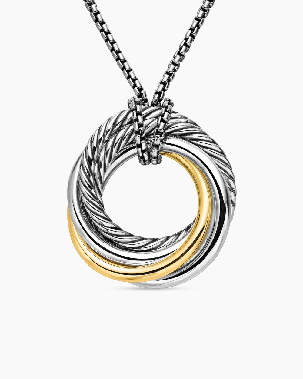Womens Crossover Pendant Necklace in Sterling Silver with 14K Yellow Gold, 28mm