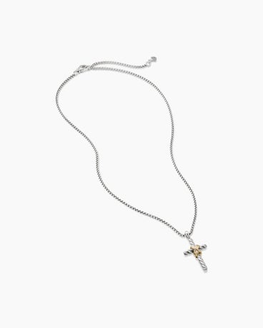 X Cross Necklace in Sterling Silver with 14K Yellow Gold, 31.7mm