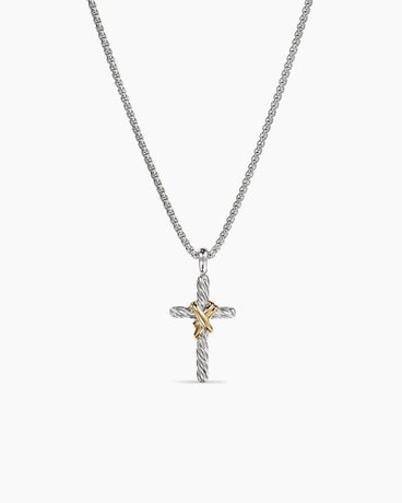X Cross Necklace in Sterling Silver with 14K Yellow Gold, 31.7mm