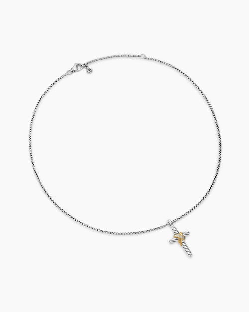 Womens X Cross Necklace in Sterling Silver with 14ct Yellow Gold and Diamonds, 31.7mm