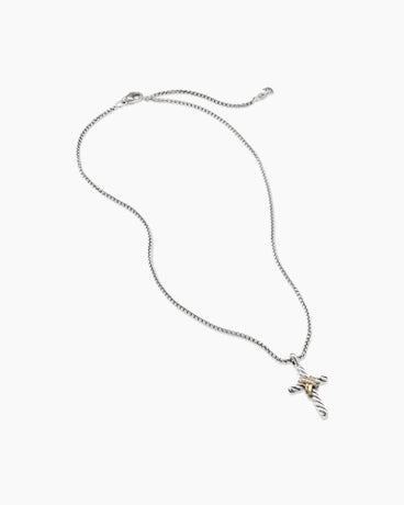 X Cross Necklace in Sterling Silver with 14K Yellow Gold and Diamonds, 31.7mm