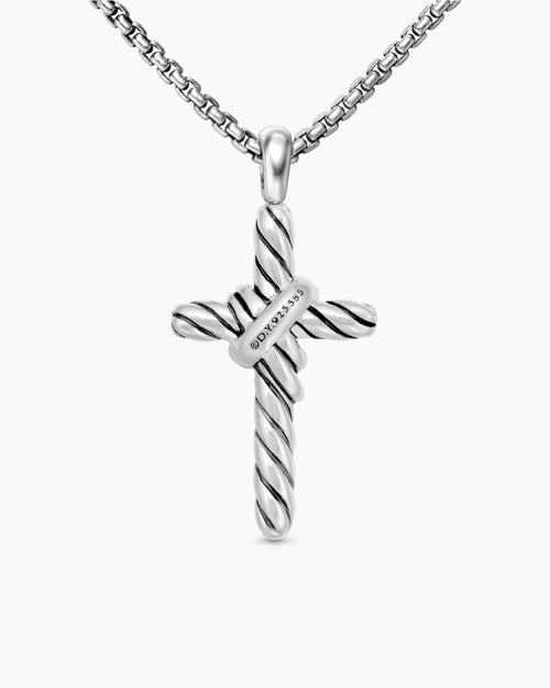 Womens X Cross Necklace in Sterling Silver with 14K Yellow Gold and Diamonds, 31.7mm