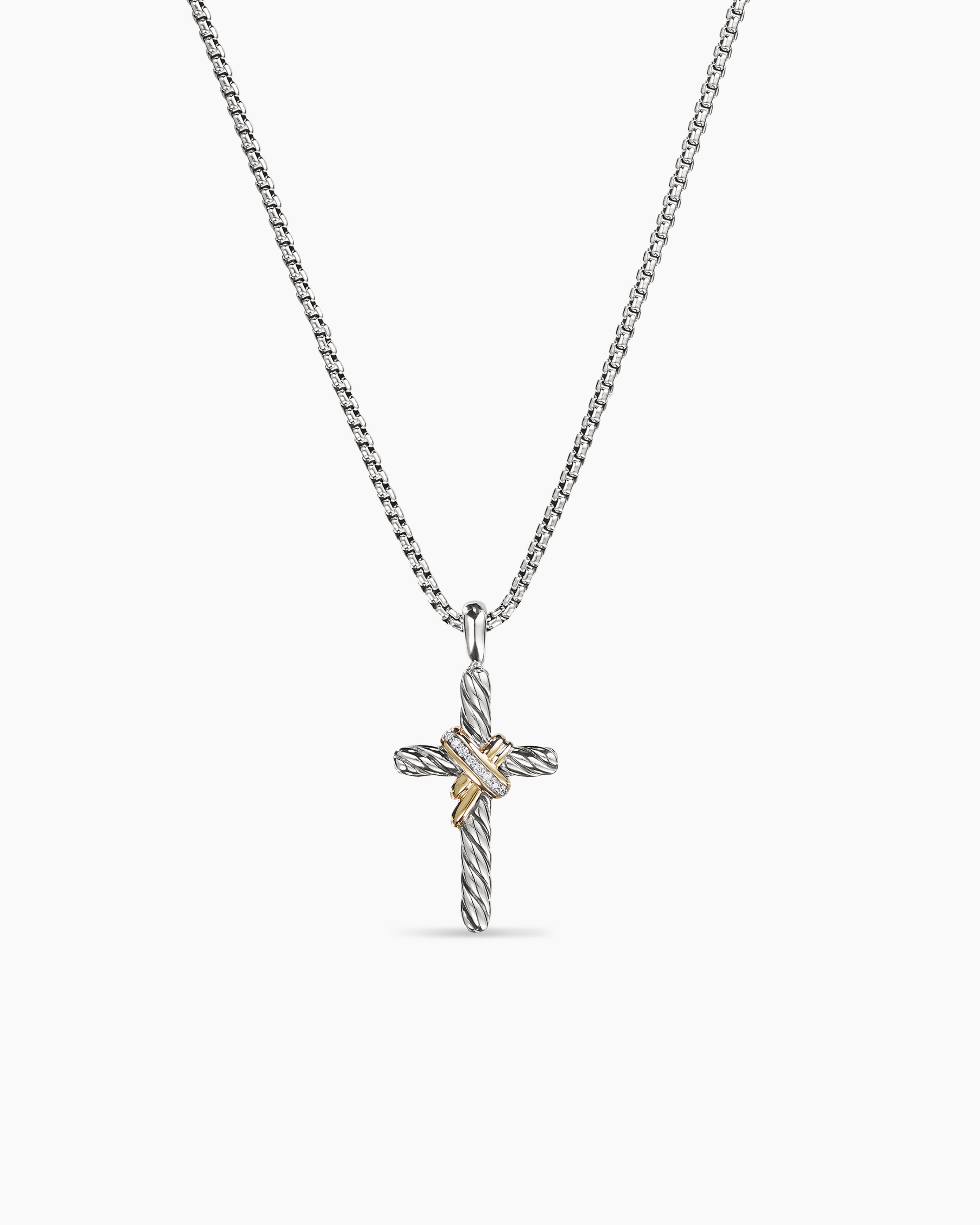 X Cross Necklace in Sterling Silver with 14K Yellow Gold and Diamonds,  31.7mm | David Yurman