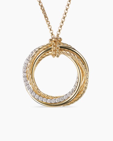 Crossover Pendant Necklace in 18K Yellow Gold with Diamonds, 27mm
