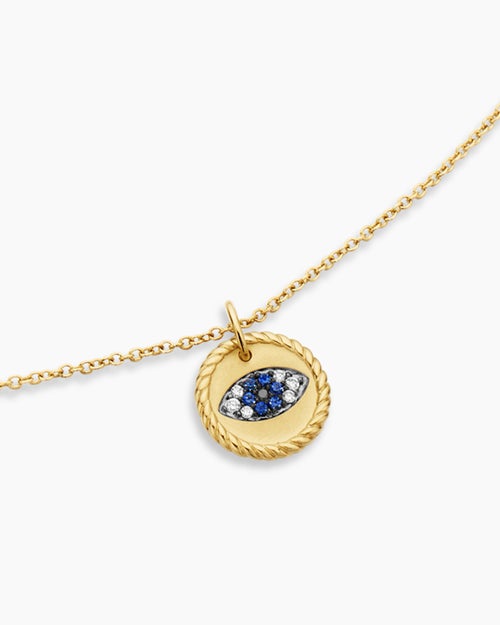 Womens Cable Collectibles® Evil Eye Necklace in 18K Yellow Gold with Pavé Blue Sapphires and Diamonds, 11mm