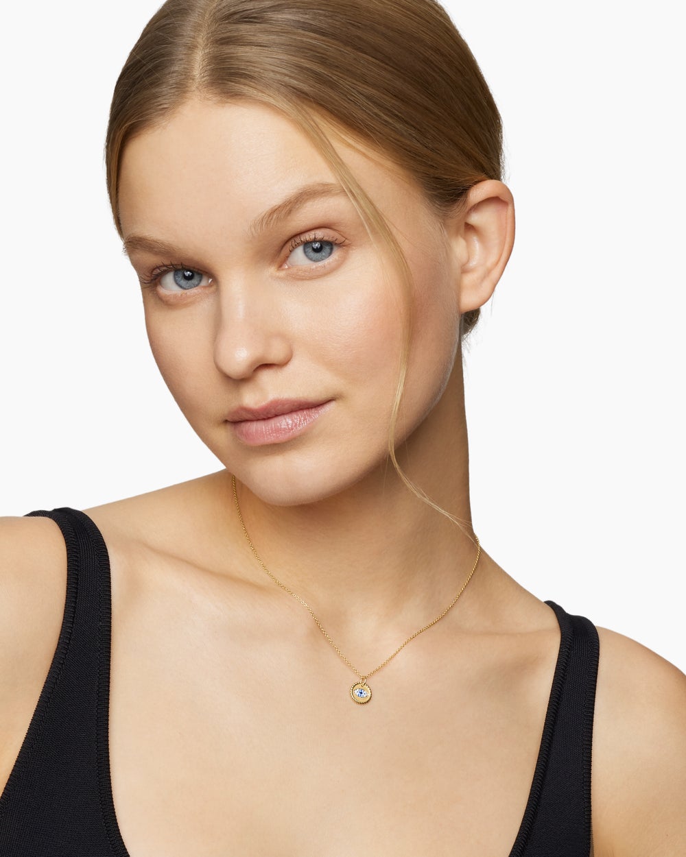 Womens Cable Collectibles® Evil Eye Necklace in 18ct Yellow Gold with Pavé Blue Sapphires and Diamonds, 11mm