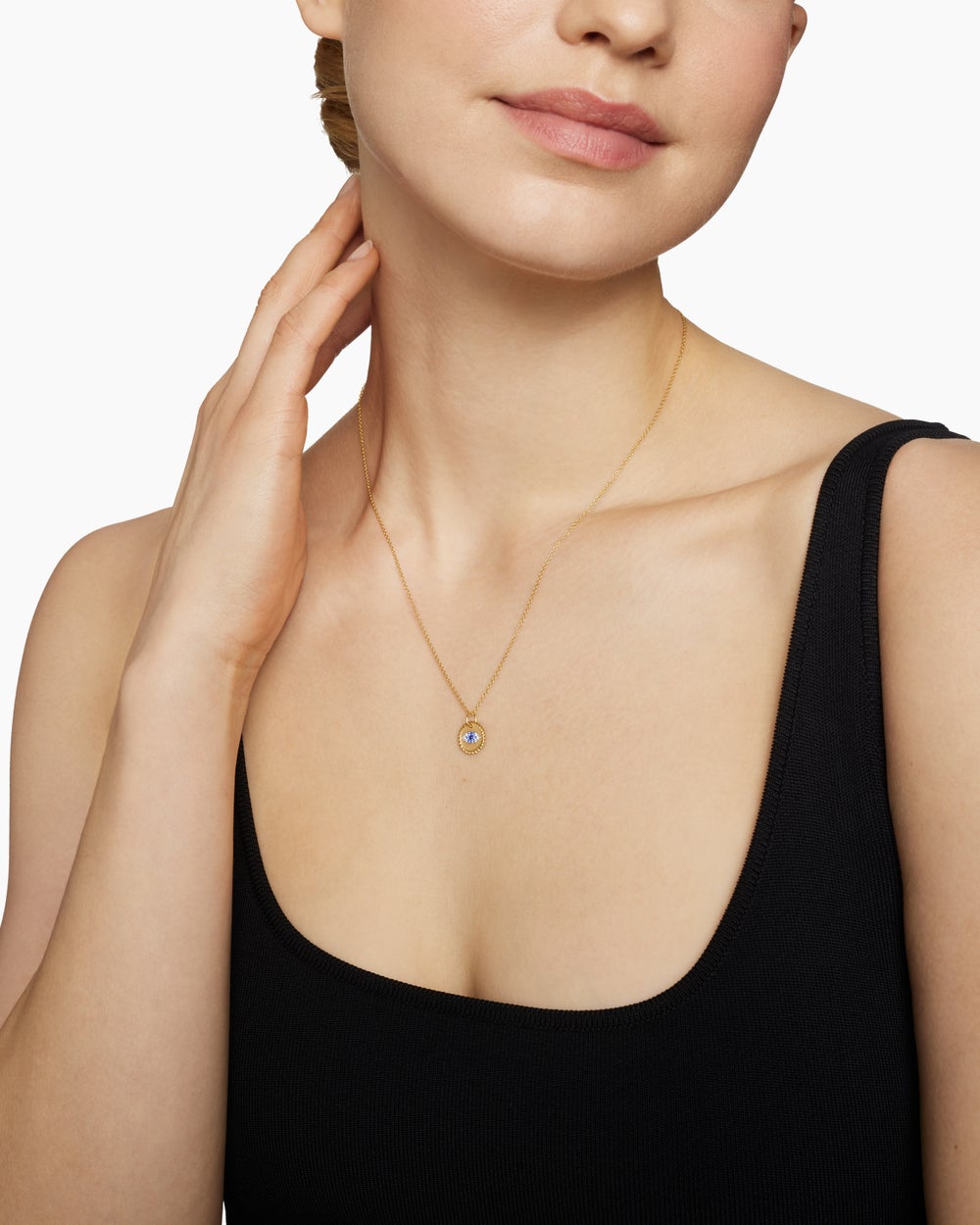 Womens Cable Collectibles® Evil Eye Necklace in 18ct Yellow Gold with Pavé Blue Sapphires and Diamonds, 11mm