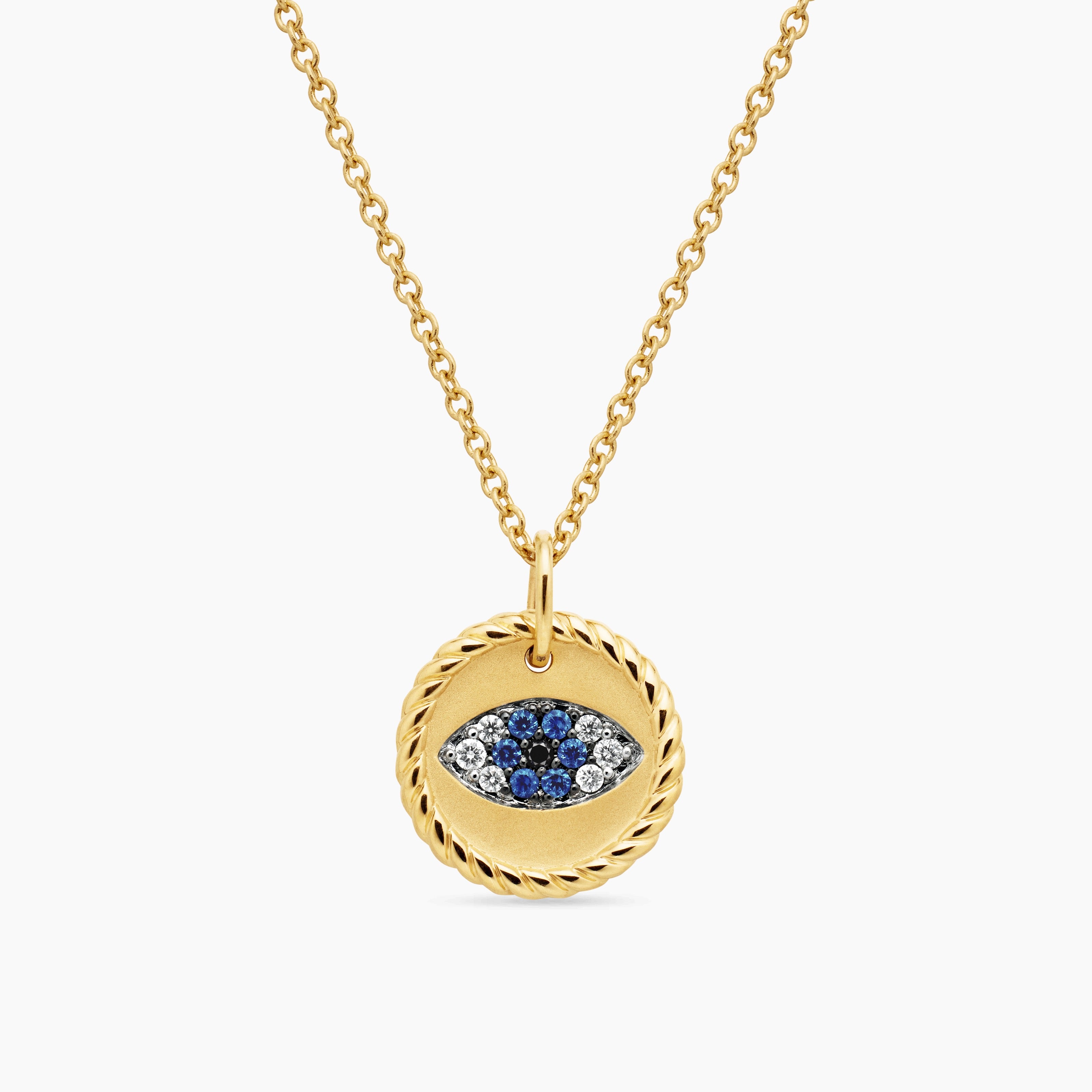 Womens Cable Collectibles&reg; Evil Eye Necklace in 18K Yellow Gold with Pav&eacute; Blue Sapphires and Diamonds, 11mm