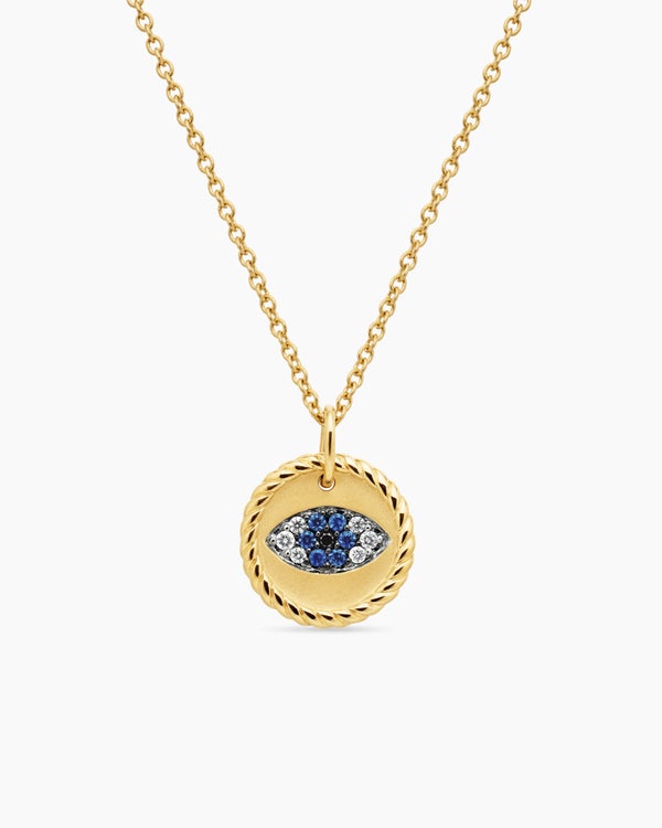 Collier mauvais œil Cable Collectibles® en or jaune 18 carats avec pavé de saphirs bleus et diamants, 11 mm