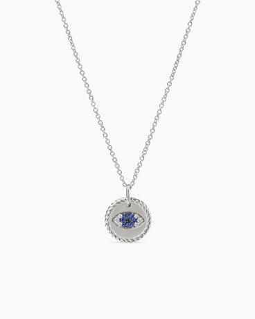 Cable Collectibles® Evil Eye Necklace in 18K White Gold with Pavé Blue Sapphires and Diamonds, 11mm