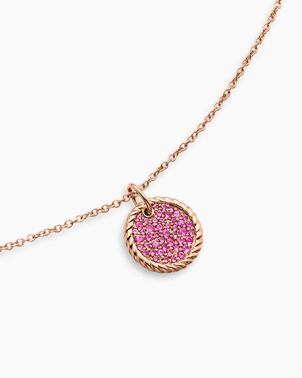 Cable Collectibles® Pavé Plate Necklace in 18K Rose Gold with Pink Sapphires, 11mm