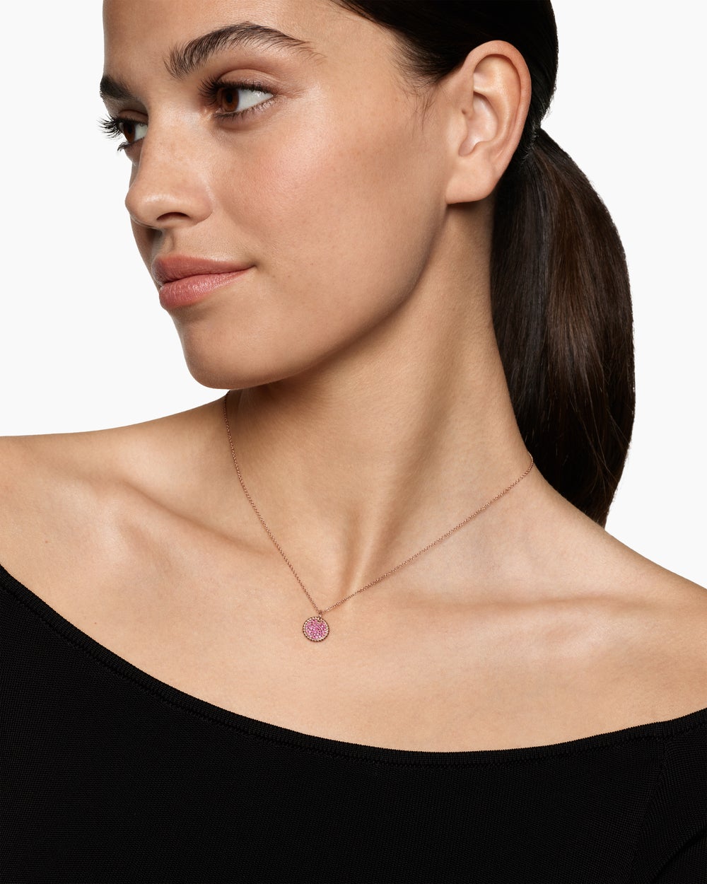 Womens Cable Collectibles® Pavé Plate Necklace in 18K Rose Gold with Pink Sapphires, 11mm