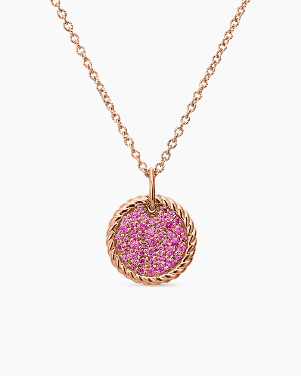 Womens Cable Collectibles® Pavé Plate Necklace in 18K Rose Gold with Pink Sapphires, 11mm