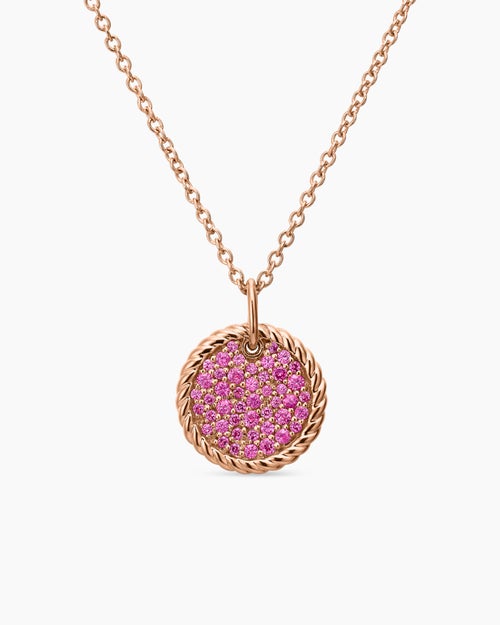 Collier avec plaque à pavé Cable Collectibles® en or rose 18 carats avec saphirs roses, 11 mm pour femmes