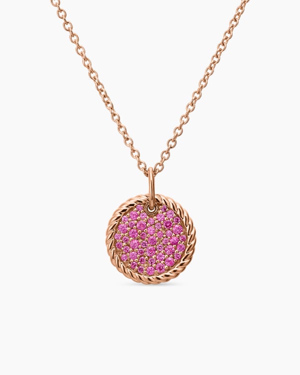 Cable Collectibles® Pavé Plate Necklace in 18K Rose Gold with Pink Sapphires, 11mm