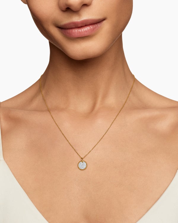 Cable Collectibles® Pavé Plate Necklace in 18K Yellow Gold with Diamonds, 11mm