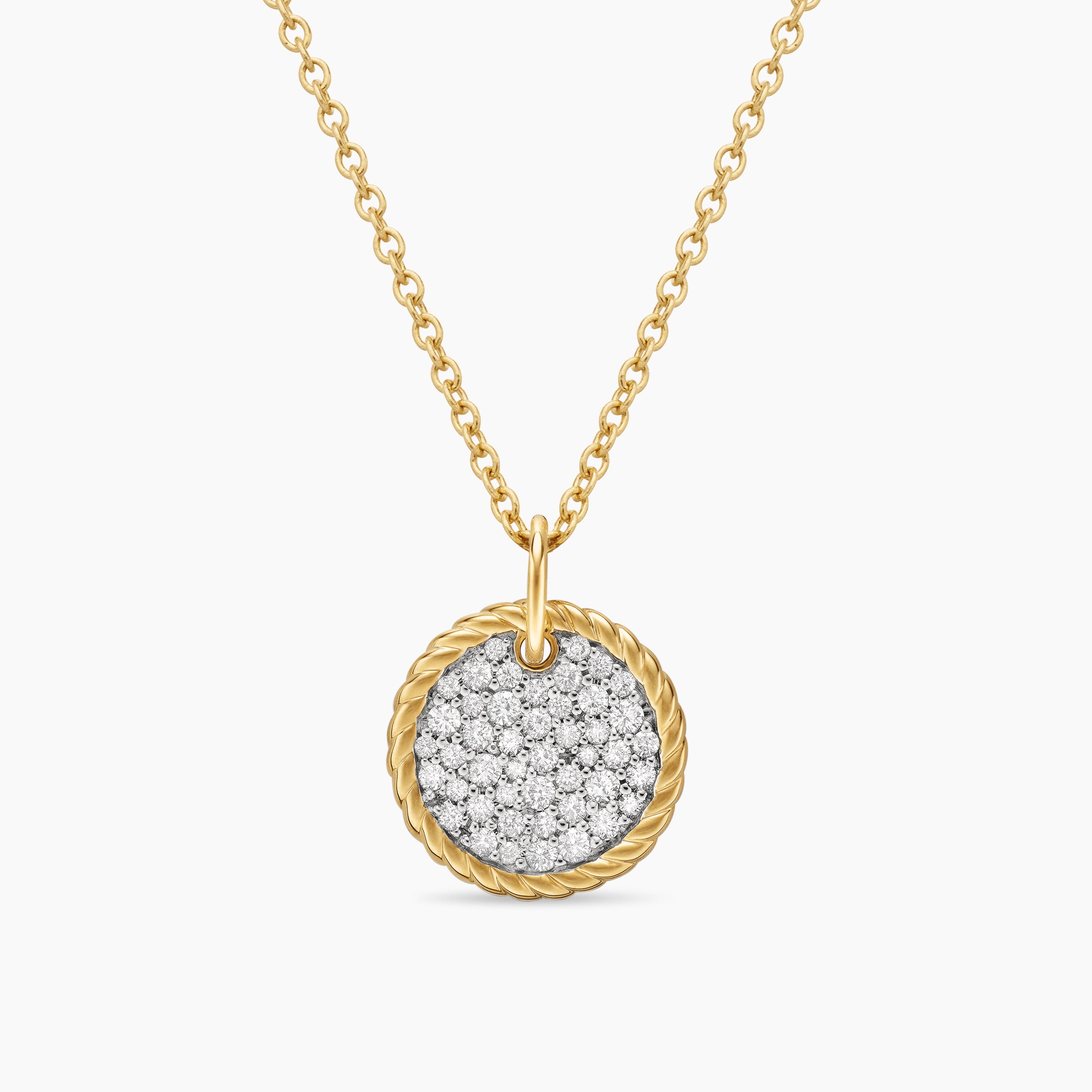 Womens Cable Collectibles&reg; Pav&eacute; Plate Necklace in 18K Yellow Gold with Diamonds, 11mm