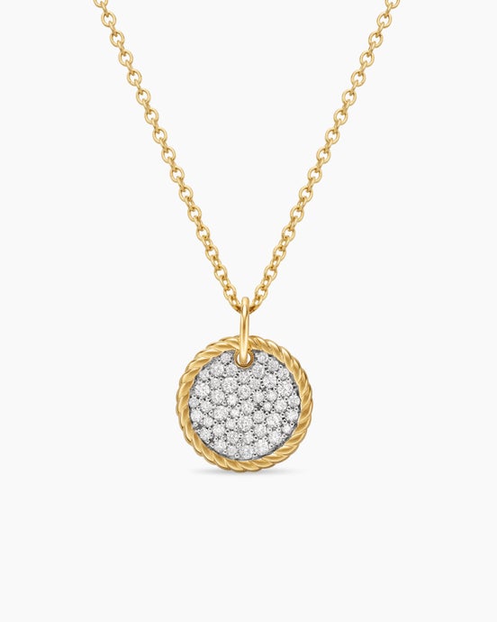 Cable Collectibles® Pavé Plate Necklace in 18K Yellow Gold with Diamonds, 11mm
