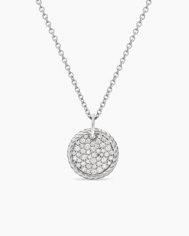 Cable Collectibles® Pavé Plate Necklace in 18K White Gold with Diamonds, 11mm