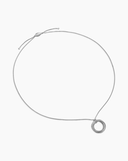 Womens Crossover Pendant Necklace in Sterling Silver with Diamonds, 26mm