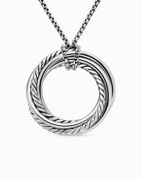 Womens Crossover Pendant Necklace in Sterling Silver with Diamonds, 26mm