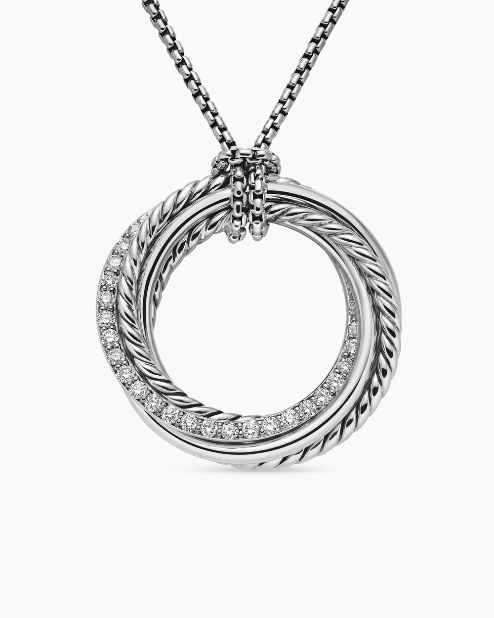 Womens Crossover Pendant Necklace in Sterling Silver with Diamonds, 26mm