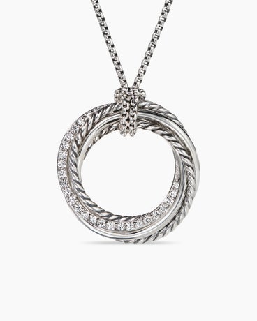 Crossover Pendant Necklace in Sterling Silver with Diamonds, 26mm