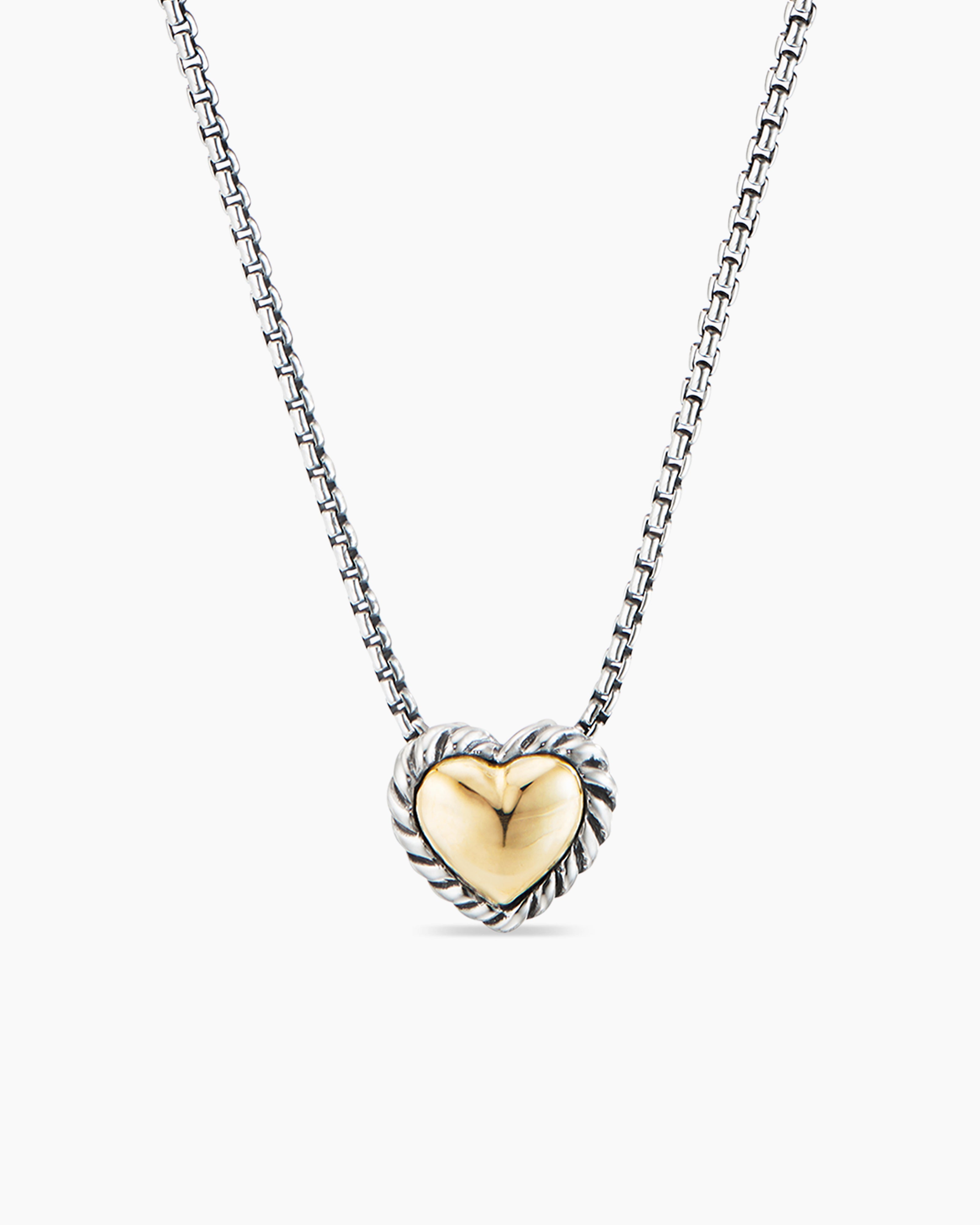 Cable Collectibles® Cookie Classic Heart Necklace in Sterling Silver with  18K Yellow Gold, 8.5mm