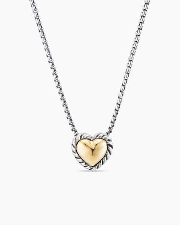 Cable Collectables® Cookie Classic Heart Necklace in Sterling Silver with 18K Yellow Gold, 8.5mm