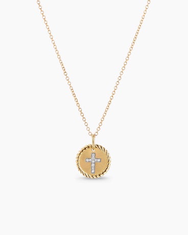 Cable Collectibles® Cross Necklace in 18K Yellow Gold with Diamonds, 11mm