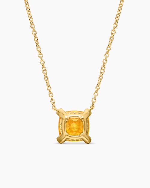 Womens Petite Chatelaine® Pendant Necklace in 18K Yellow Gold with Citrine and Diamonds, 7mm